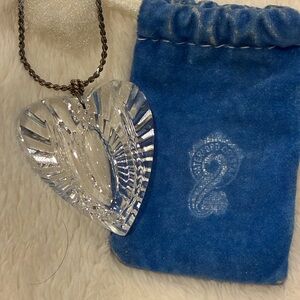 Waterford Clear Crystal Heart Pendant with Blue Velvet Pouch